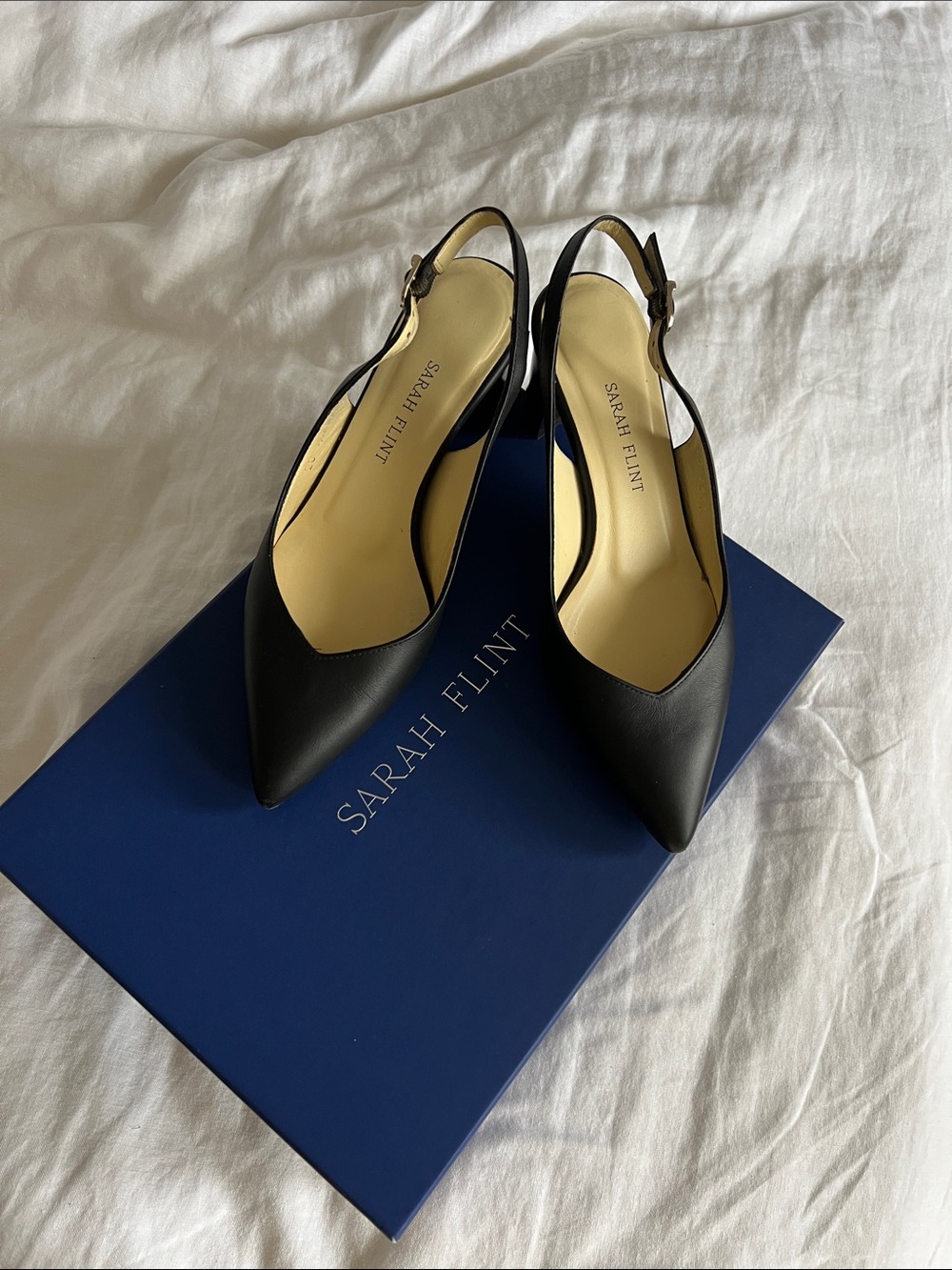 Sarah Flint Black Pointed Leather Slingback Heels